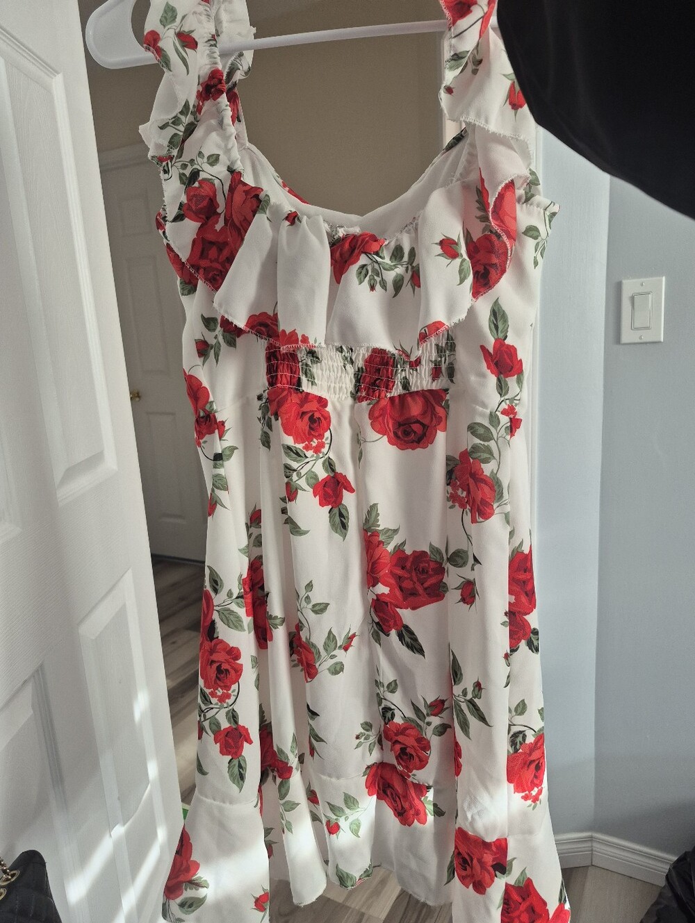 Streetwear Society White Sundress with Red Rose Print
